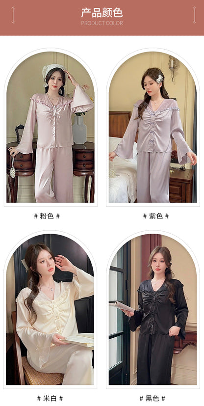 Purely Sensual,Comfortable, Breathable Pajamas, Satin Chiffon Loungewear Set, Available in Multiple Colors,Button-Up Set