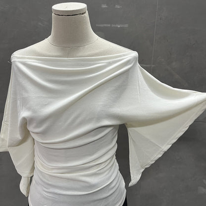 Summer Pure Desire Sweet Girl One-Shoulder Waist Slimming Look Three-Quarter Sleeve T-Shirt Women's Unique and Chic Pleated Top