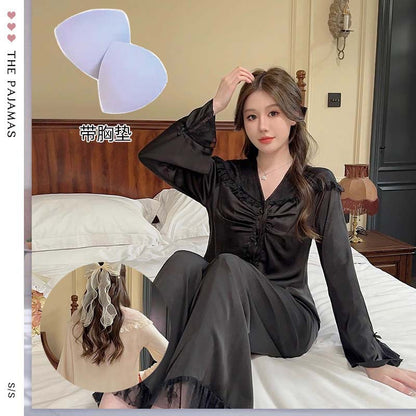 Purely Sensual,Comfortable, Breathable Pajamas, Satin Chiffon Loungewear Set, Available in Multiple Colors,Button-Up Set