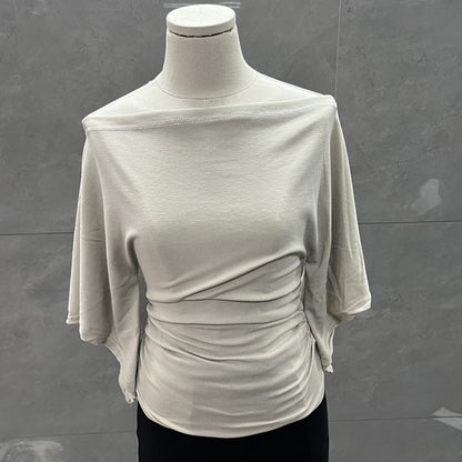 Summer Pure Desire Sweet Girl One-Shoulder Waist Slimming Look Three-Quarter Sleeve T-Shirt Women's Unique and Chic Pleated Top
