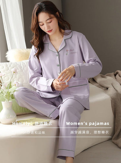 Pure Cotton Pajamas for Women, Spring and Autumn Long-Sleeved Trousers Suit, Autumn and Winter Loose, Can Be Worn Outside Home Clothes