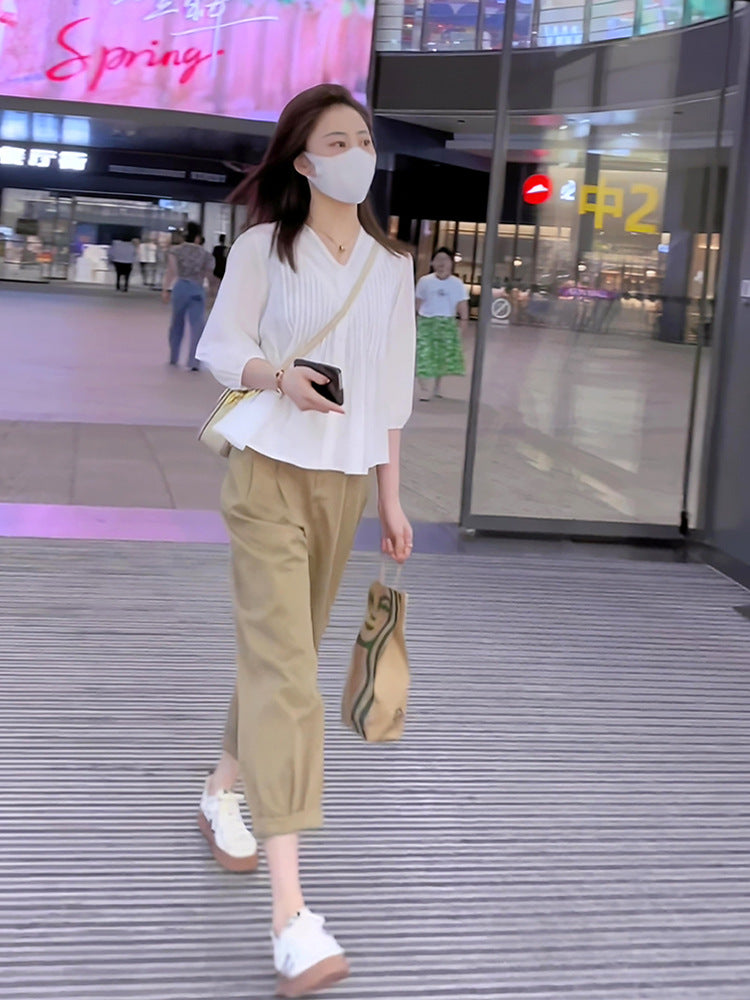 Summer women's 2023 new small wear a set of slightly fat age-reducing playful lively top two-piece suit