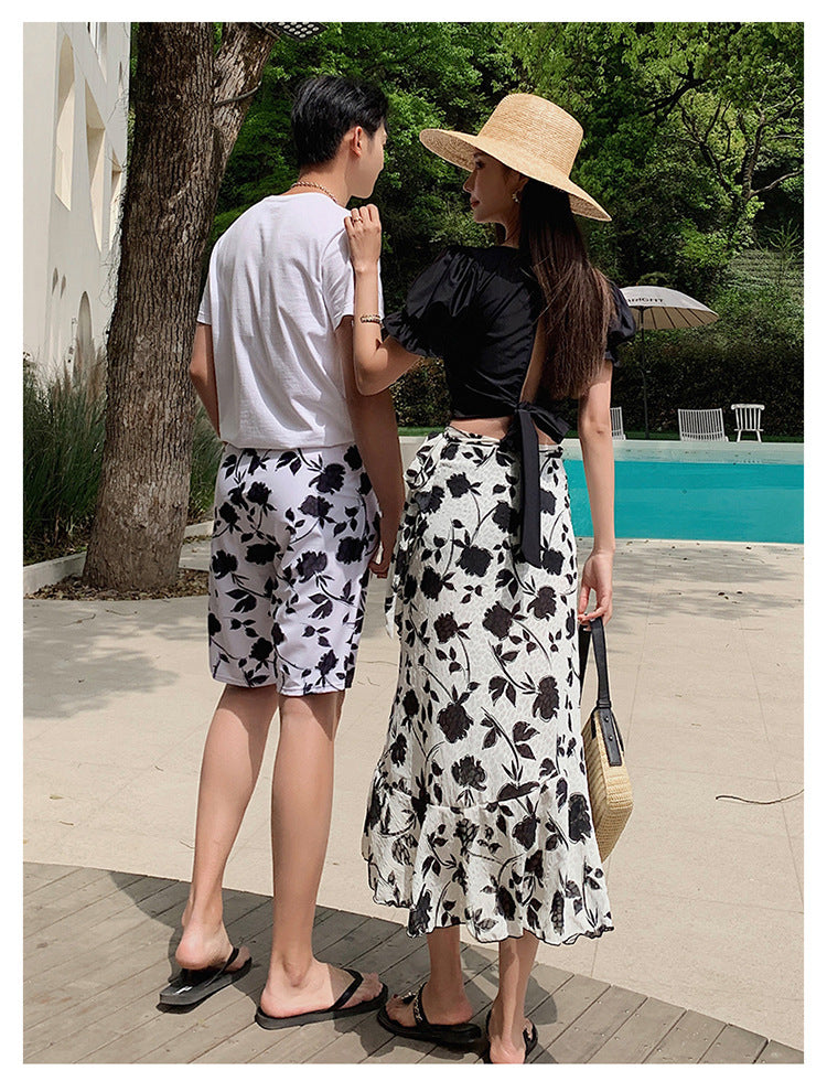 Couples Swimsuit Women's Split Swimsuit Hot Spring Small Chest Push-up Slimming High Waist Bikini Swimming Holiday Men's Beach Pants
