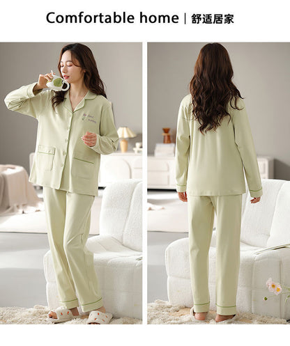 Pure Cotton Pajamas for Women, Spring and Autumn Long-Sleeved Trousers Suit, Autumn and Winter Loose, Can Be Worn Outside Home Clothes