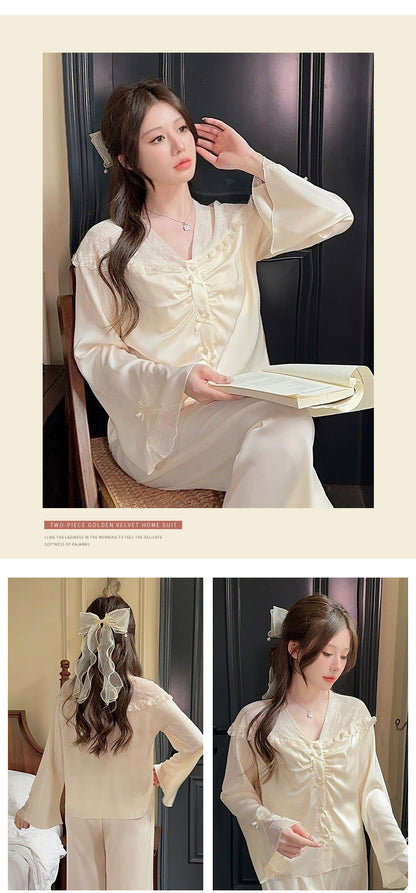 Purely Sensual,Comfortable, Breathable Pajamas, Satin Chiffon Loungewear Set, Available in Multiple Colors,Button-Up Set