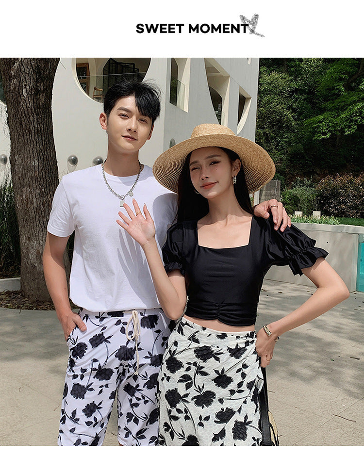 Couples Swimsuit Women's Split Swimsuit Hot Spring Small Chest Push-up Slimming High Waist Bikini Swimming Holiday Men's Beach Pants