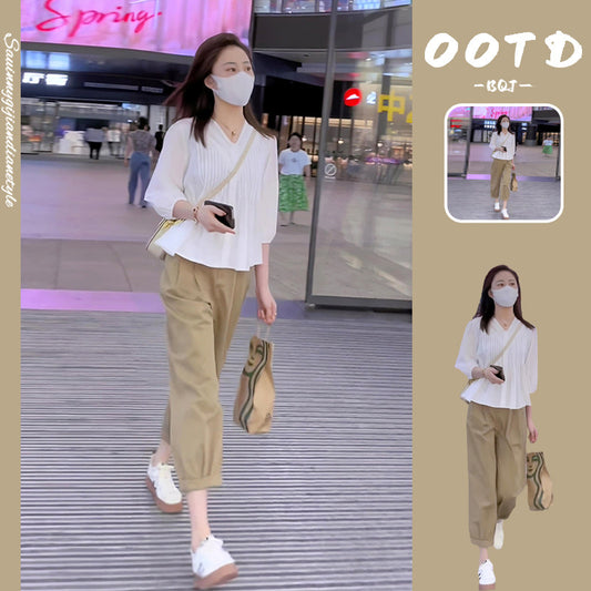 Summer women's 2023 new small wear a set of slightly fat age-reducing playful lively top two-piece suit