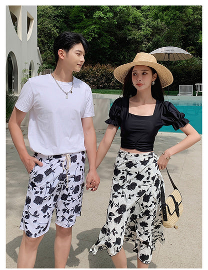 Couples Swimsuit Women's Split Swimsuit Hot Spring Small Chest Push-up Slimming High Waist Bikini Swimming Holiday Men's Beach Pants