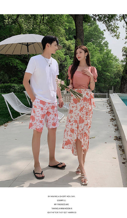Couples Swimsuit Women's Split Swimsuit Hot Spring Small Chest Push-up Slimming High Waist Bikini Swimming Holiday Men's Beach Pants