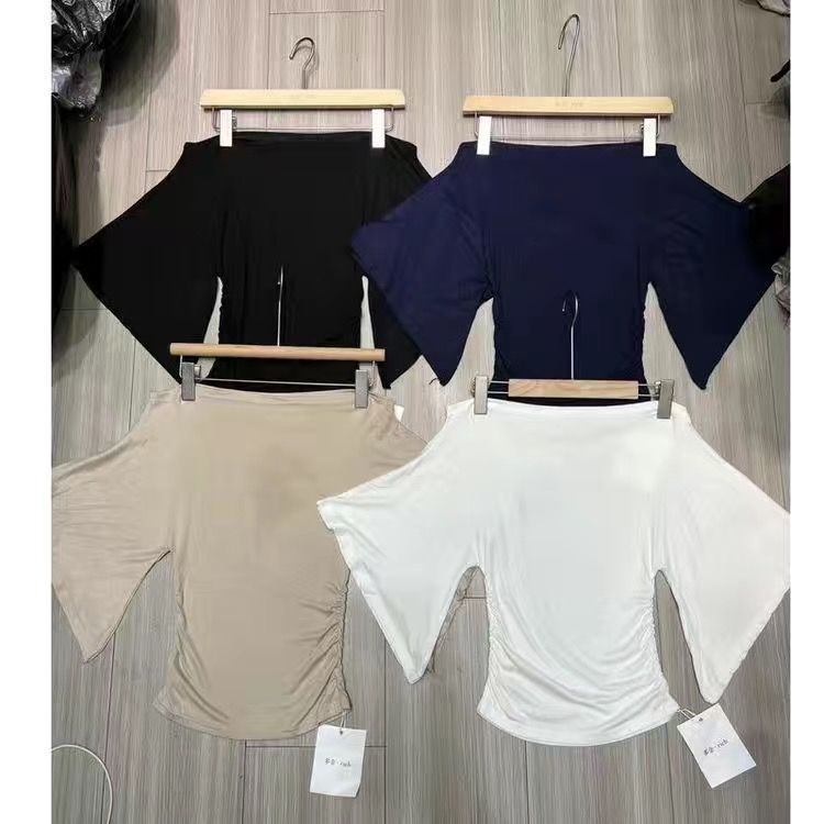Summer Pure Desire Sweet Girl One-Shoulder Waist Slimming Look Three-Quarter Sleeve T-Shirt Women's Unique and Chic Pleated Top