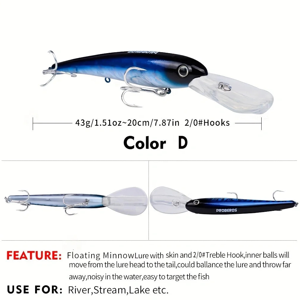 1pc 20cm Floating Fishing Lure with Hooks - Lifelike Artificial Bait for Freshwater and Saltwater Fishing
