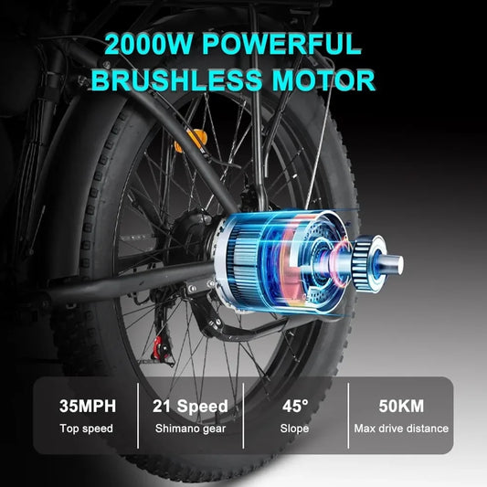 %a Electric Bike for Adults,   Dual Motor 2000W 48V/22.4Ah Removable Lithium Battery