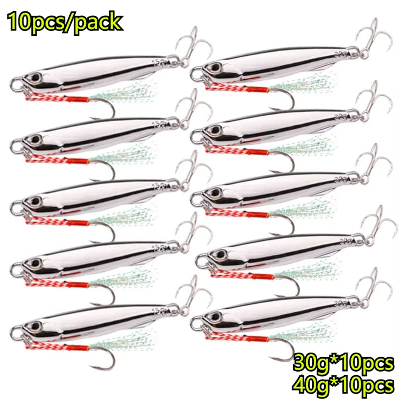 10pcs/pack Fishing Metal Jig Lures 30g 40g Plating Silvery Metal Jig Lure Sea Fishing Bait Fishing Lure Saltwater Bass Tackle
