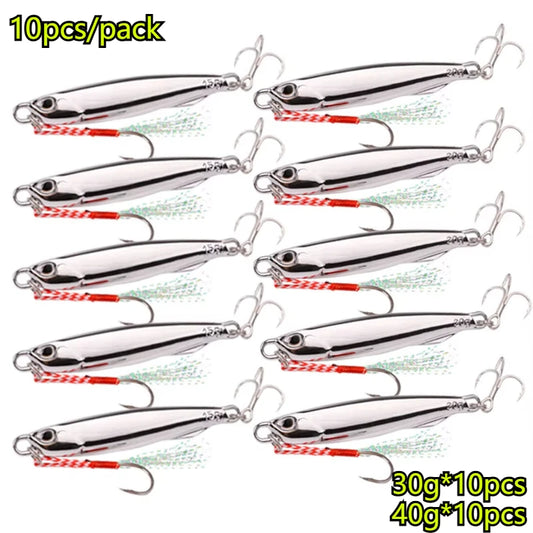 10pcs/pack Fishing Metal Jig Lures 30g 40g Plating Silvery Metal Jig Lure Sea Fishing Bait Fishing Lure Saltwater Bass Tackle