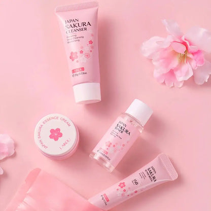 Sakura skin care sets with cleanser, serum, eye cream, facial cream, beauty products for women, travel skin care kit