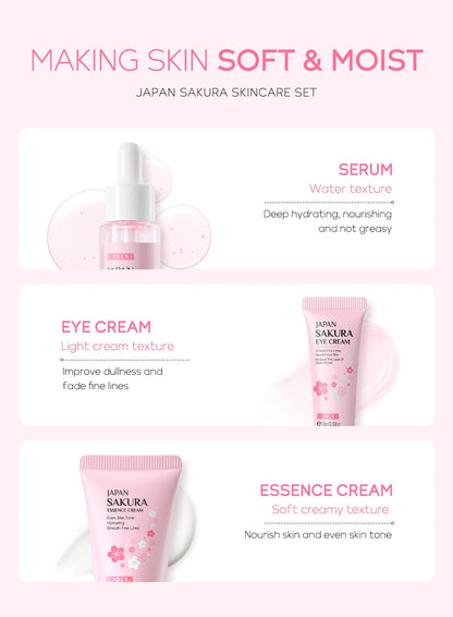 LAIKOU Vitamin C Skin Care Sets 3pcs Face Cream Serum Eye Cream Moisturizing Anti Wrinkles Facial Care Kit