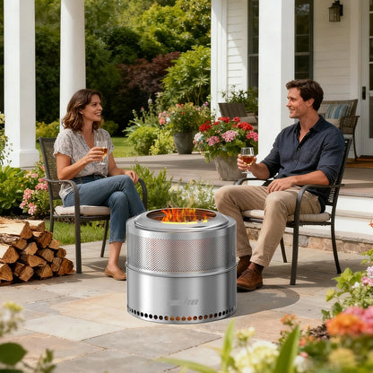 UNHO 19-inch Smokeless Fire Pit, Used for Outdoor Wood Burning, Portable 304 Stainless Steel Camping Stove, Perforated Fireplace, Suitable for Outdoor Heating, Hunting, Barbecue and Ice Fishing.
