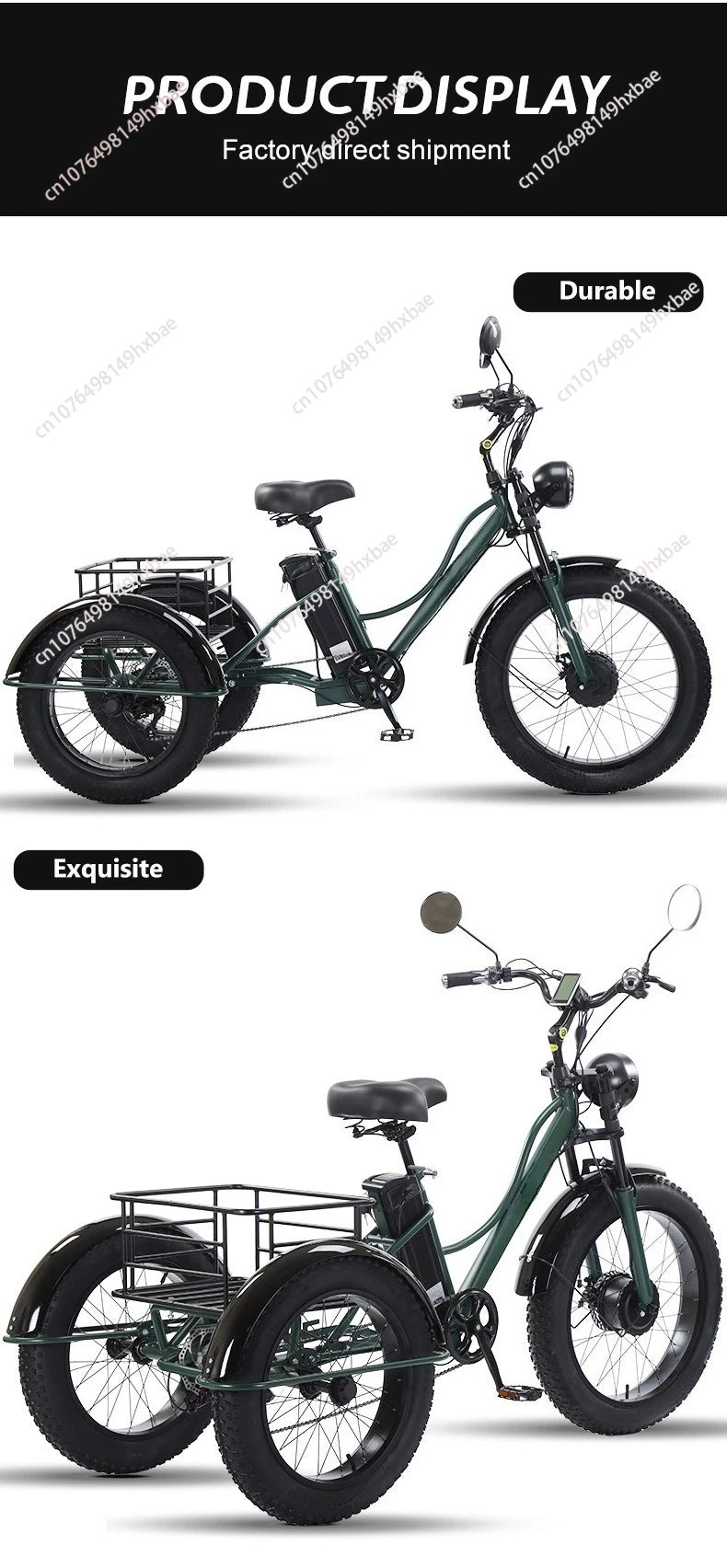 Electric Bike For Man 24-Inch 750W 48V Three Wheeled Electric Vehicle Fat Tire Pedal Powerful Electric Tricycle For Adults Elder