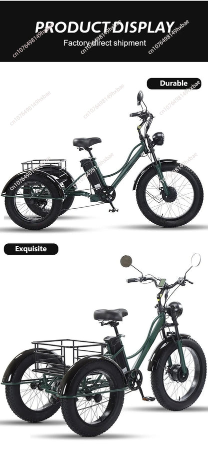 Electric Bike For Man 24-Inch 750W 48V Three Wheeled Electric Vehicle Fat Tire Pedal Powerful Electric Tricycle For Adults Elder