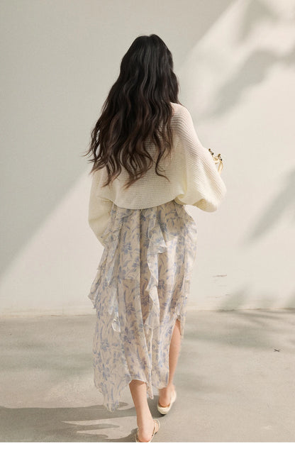 MISHOW Elegant Loose Batwing Sleeve Hollow Out Knit Cardigan for Women 2026 Summer Open Front Long Sleeve Sweater MXF16Z3080