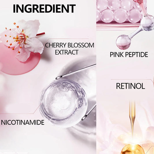 4-Piece Day & Night Skincare Set: Pink Peptide Vitamin C Day Cream + Sakura Retinol Night Cream & Essence for Hydration, Firmnes