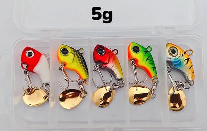 Fishing Lure Set 5pcs Wobble Rotating Metal VIB Vibration Bait Spinner Spoon Jig Sea Lures Artificial Hard Baits Sequins Tackle