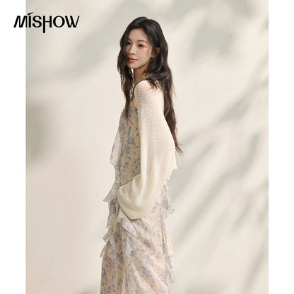 MISHOW Elegant Loose Batwing Sleeve Hollow Out Knit Cardigan for Women 2026 Summer Open Front Long Sleeve Sweater MXF16Z3080