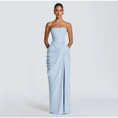 Elegant Solid Pleated Halter Women's Dress Fashion Sleeveless Backless Waist-cinching Split Maxi Dresses Summer Party Gowns 2026