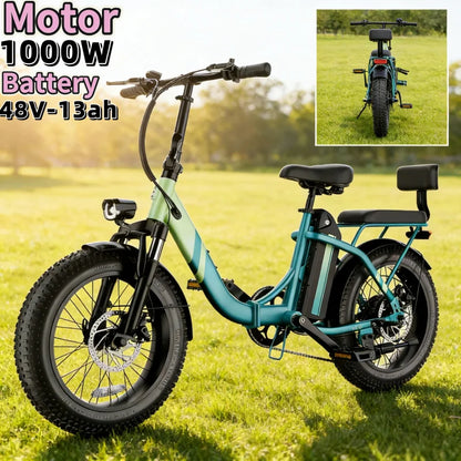 20inch foldable parent-child riding E-BIKE. 1000W brushless motor city electric bike, 48V13AH removable battery electric scooter