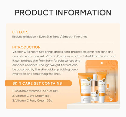 LAIKOU Vitamin C Skin Care Sets 3pcs Face Cream Serum Eye Cream Moisturizing Anti Wrinkles Facial Care Kit