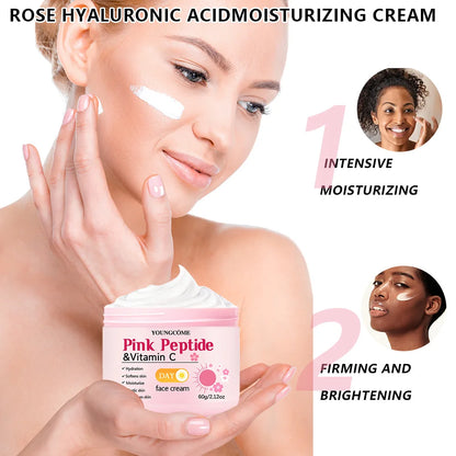 4-Piece Day & Night Skincare Set: Pink Peptide Vitamin C Day Cream + Sakura Retinol Night Cream & Essence for Hydration, Firmnes