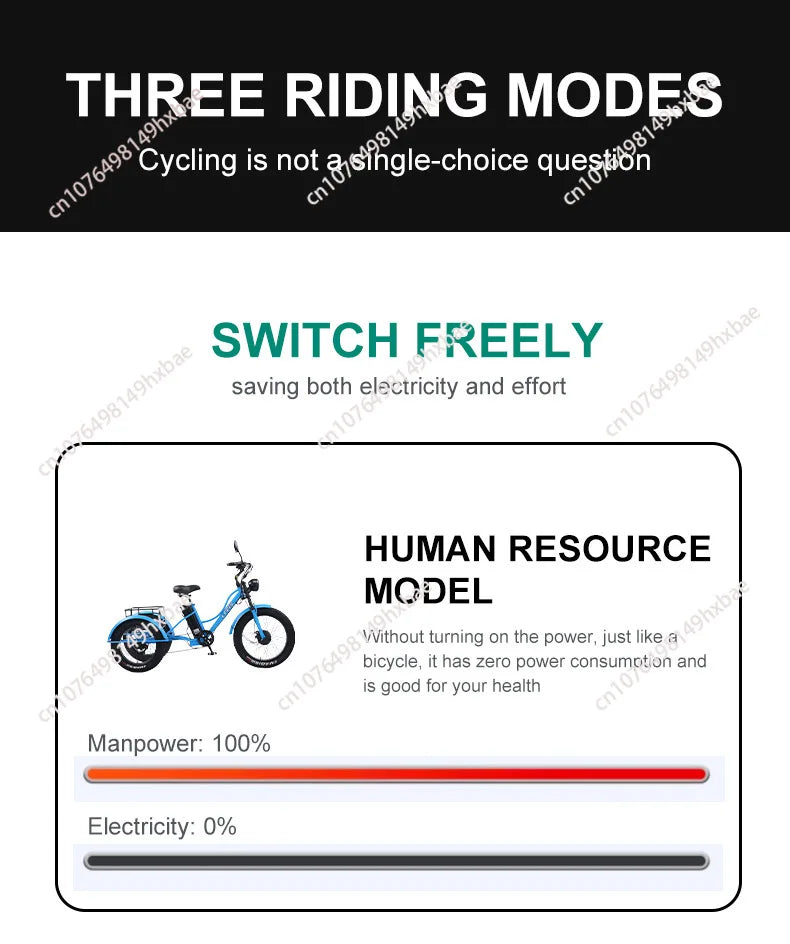 Electric Bike For Man 24-Inch 750W 48V Three Wheeled Electric Vehicle Fat Tire Pedal Powerful Electric Tricycle For Adults Elder