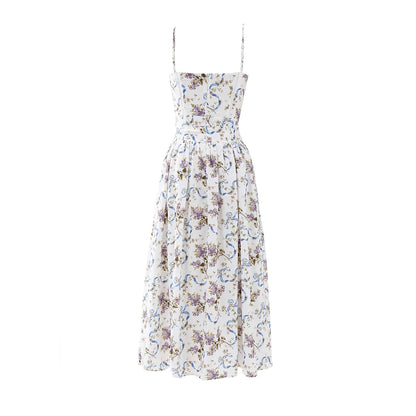 Mingmingxi Summer Floral Print Dress Elegant 2025 New Arrivals Spaghetti Strap Flare Dress Maxi Holiday Party Dresses Women