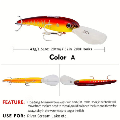 1pc 20cm Floating Fishing Lure with Hooks - Lifelike Artificial Bait for Freshwater and Saltwater Fishing