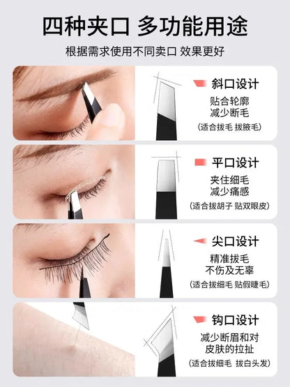 Stainless Steel Black Eyebrow Tweezer with Slant and Flat Point Beauty Tools for Eyelash Tweezer & Ingrown Hair Removal