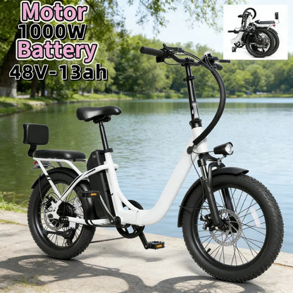 20inch foldable parent-child riding E-BIKE. 1000W brushless motor city electric bike, 48V13AH removable battery electric scooter