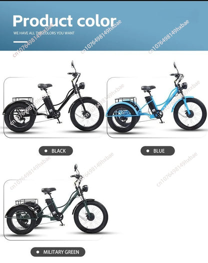 Electric Bike For Man 24-Inch 750W 48V Three Wheeled Electric Vehicle Fat Tire Pedal Powerful Electric Tricycle For Adults Elder