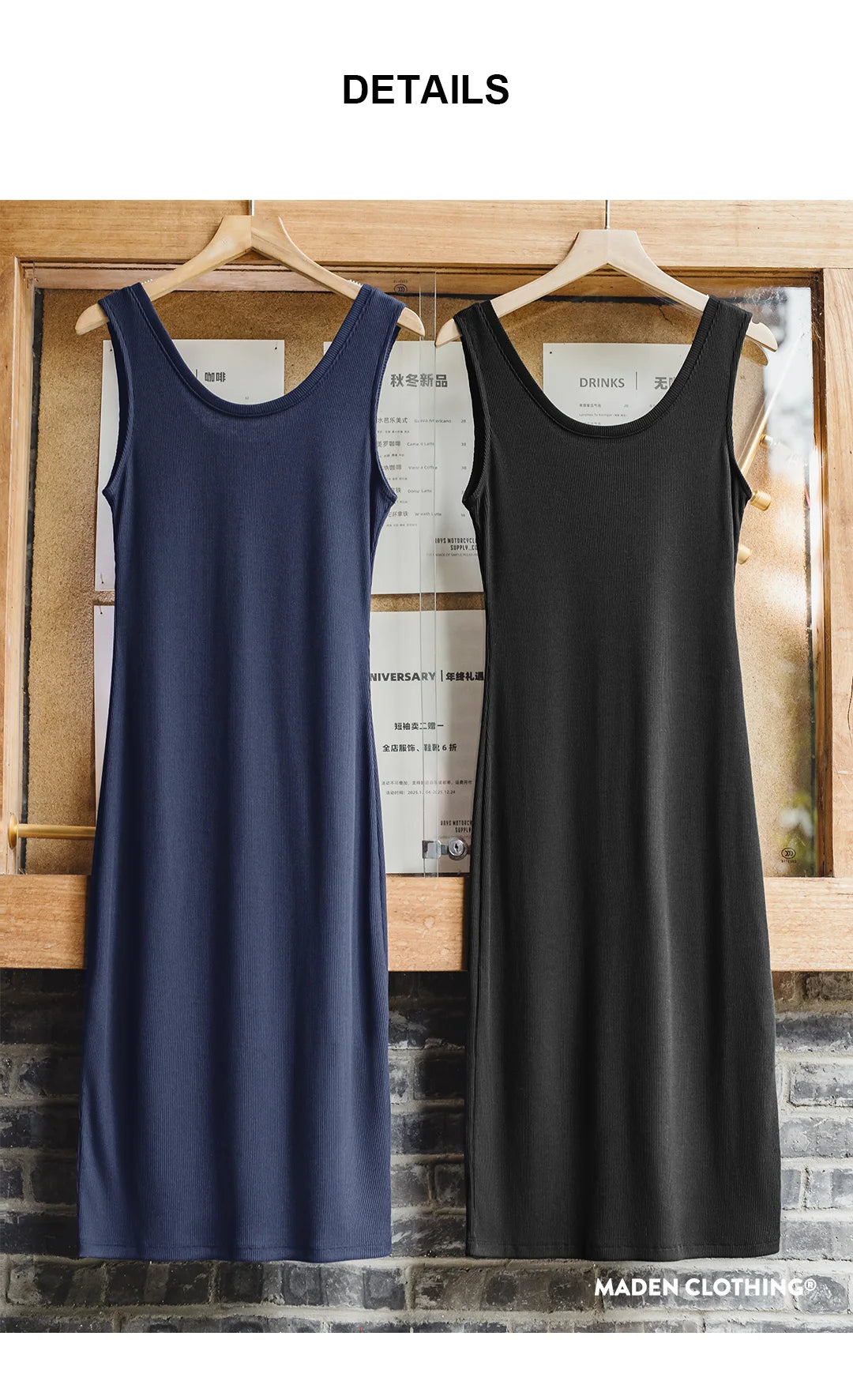 Maden Women's U Square Neck Wide Strap Tank Dress Sleeveless Camisole Waist Cinch Slim Fit Elegant Casual Summer Daily Summer