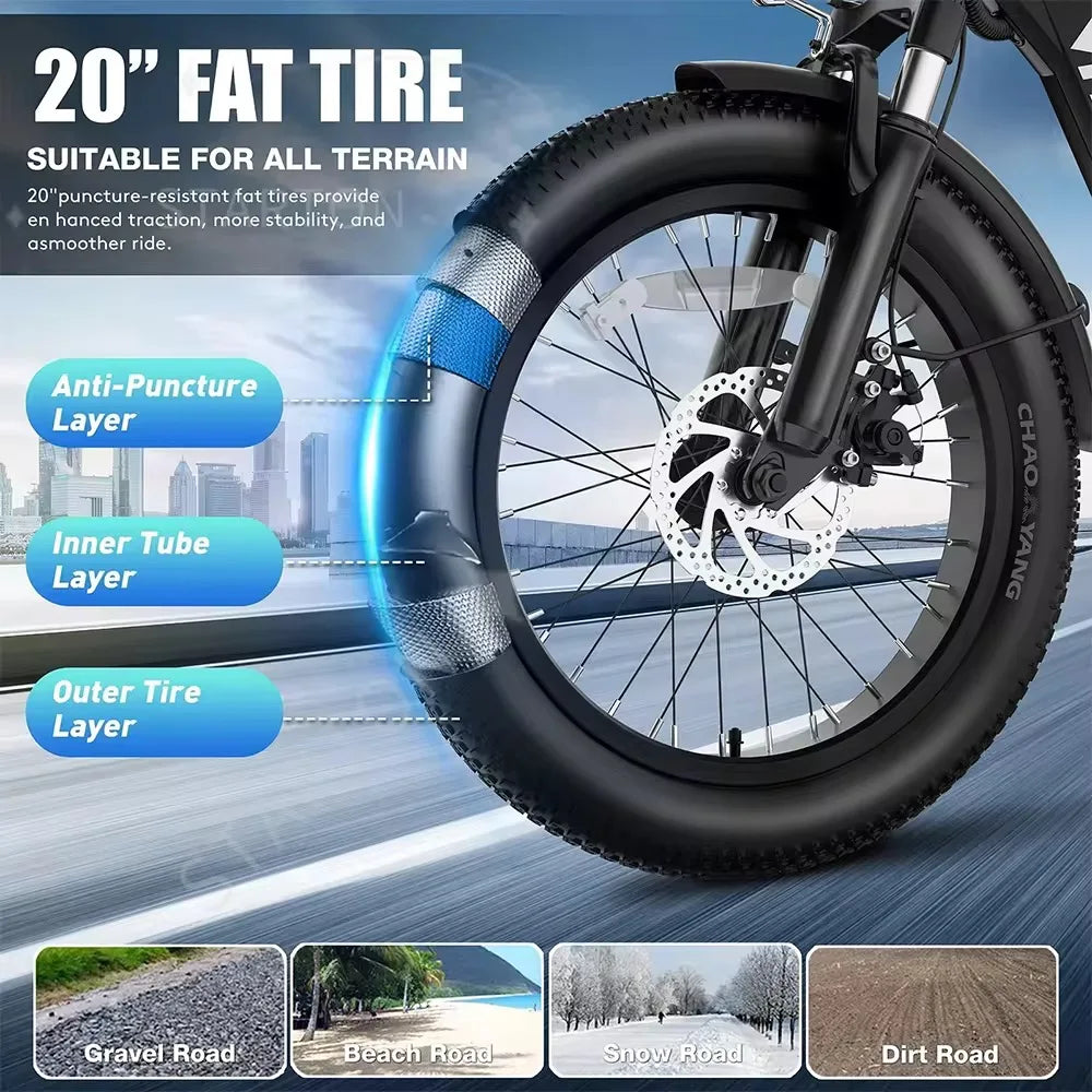 20inch foldable parent-child riding E-BIKE. 1000W brushless motor city electric bike, 48V13AH removable battery electric scooter