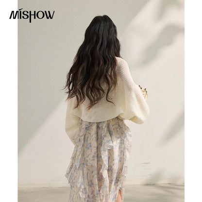 MISHOW Elegant Loose Batwing Sleeve Hollow Out Knit Cardigan for Women 2026 Summer Open Front Long Sleeve Sweater MXF16Z3080