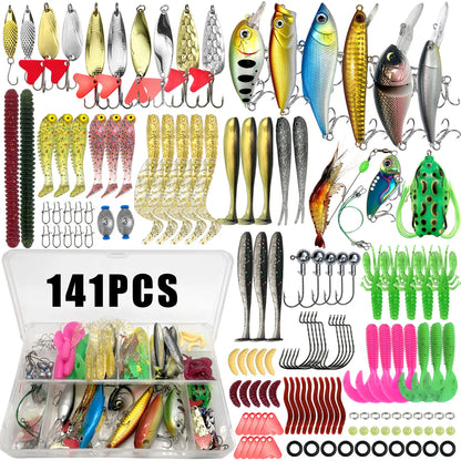 Fishing Lures Kit 60/109/141/219pcs Bait Set With Soft Lure Metal Spoons Hard Minnow Crankbait And Accessories With Tackle Box