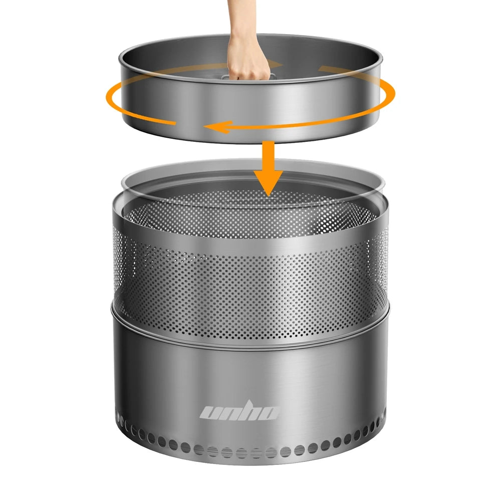 UNHO 19-inch Smokeless Fire Pit, Used for Outdoor Wood Burning, Portable 304 Stainless Steel Camping Stove, Perforated Fireplace, Suitable for Outdoor Heating, Hunting, Barbecue and Ice Fishing.