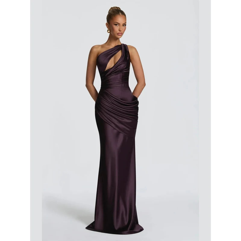 Elegant Solid Pleated Halter Women's Dress Fashion Sleeveless Backless Waist-cinching Split Maxi Dresses Summer Party Gowns 2026