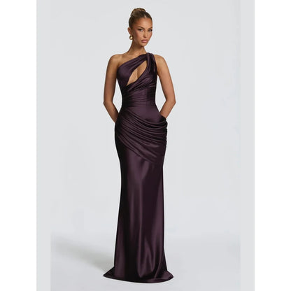 Elegant Solid Pleated Halter Women's Dress Fashion Sleeveless Backless Waist-cinching Split Maxi Dresses Summer Party Gowns 2026