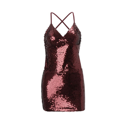 Women Floral Lace Sequin Mini Slip Dress Spaghetti Strap Sweetheart Neck Bodycon Robes 2026 Summer New Party Vacatio Dresses