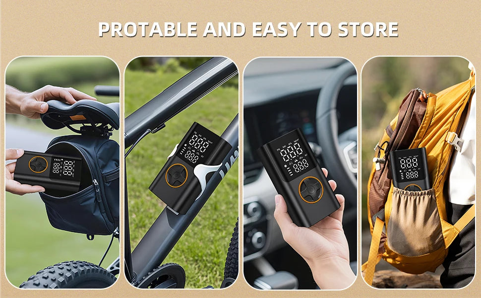 Portable Air Pump Set with Power Bank, 150PSI Tire Inflator Kit for Car SUV Motorcycle Bike, LED Light & Storage Bag for Camping