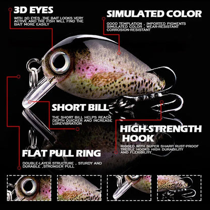 5pcs Mini Fishing Lures Set Lifelike Crank Baits Artificial Baits Swimbait with Tackle Box