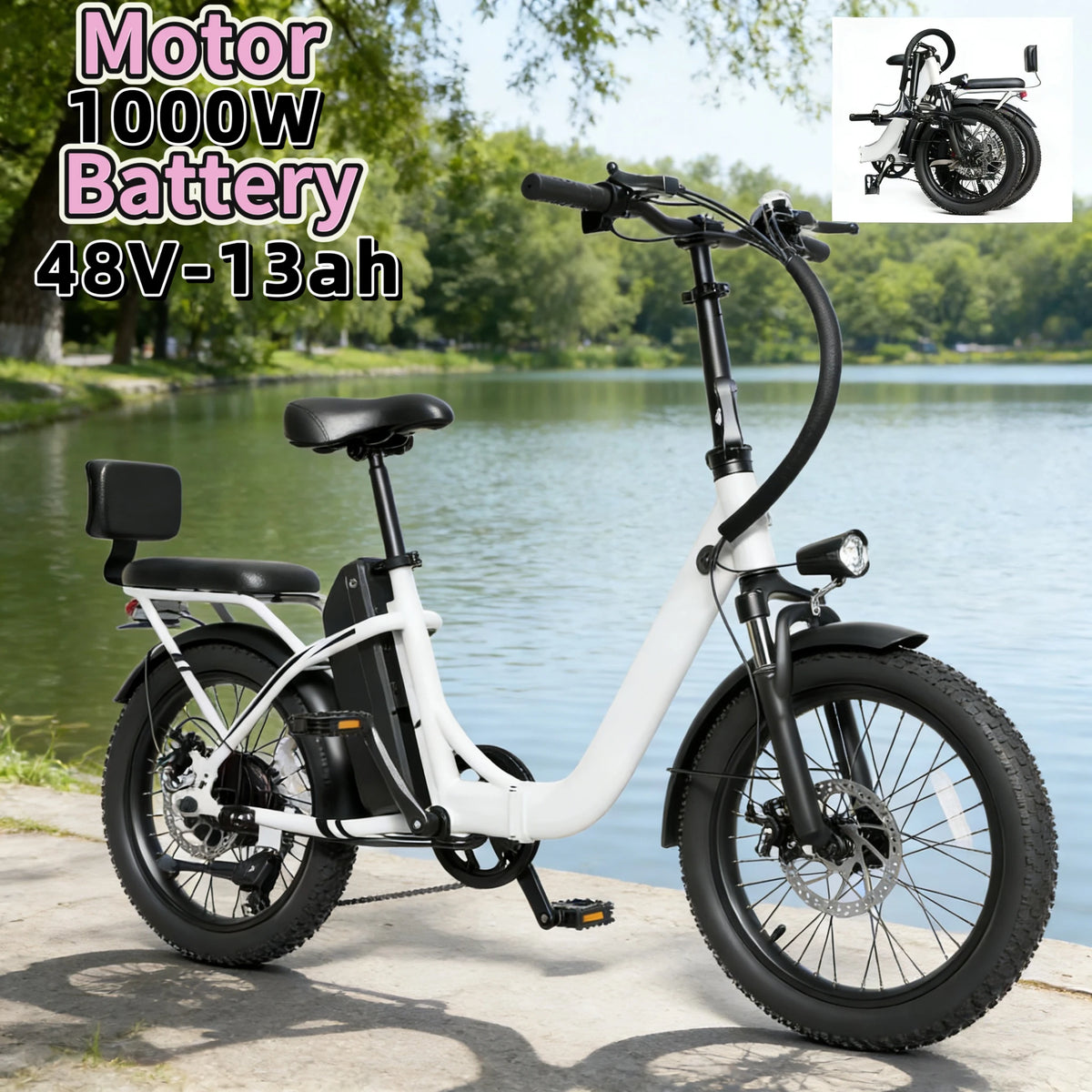 20inch foldable parent-child riding E-BIKE. 1000W brushless motor city electric bike, 48V13AH removable battery electric scooter
