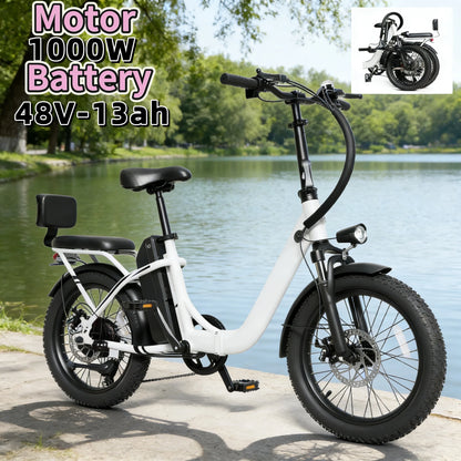 20inch foldable parent-child riding E-BIKE. 1000W brushless motor city electric bike, 48V13AH removable battery electric scooter