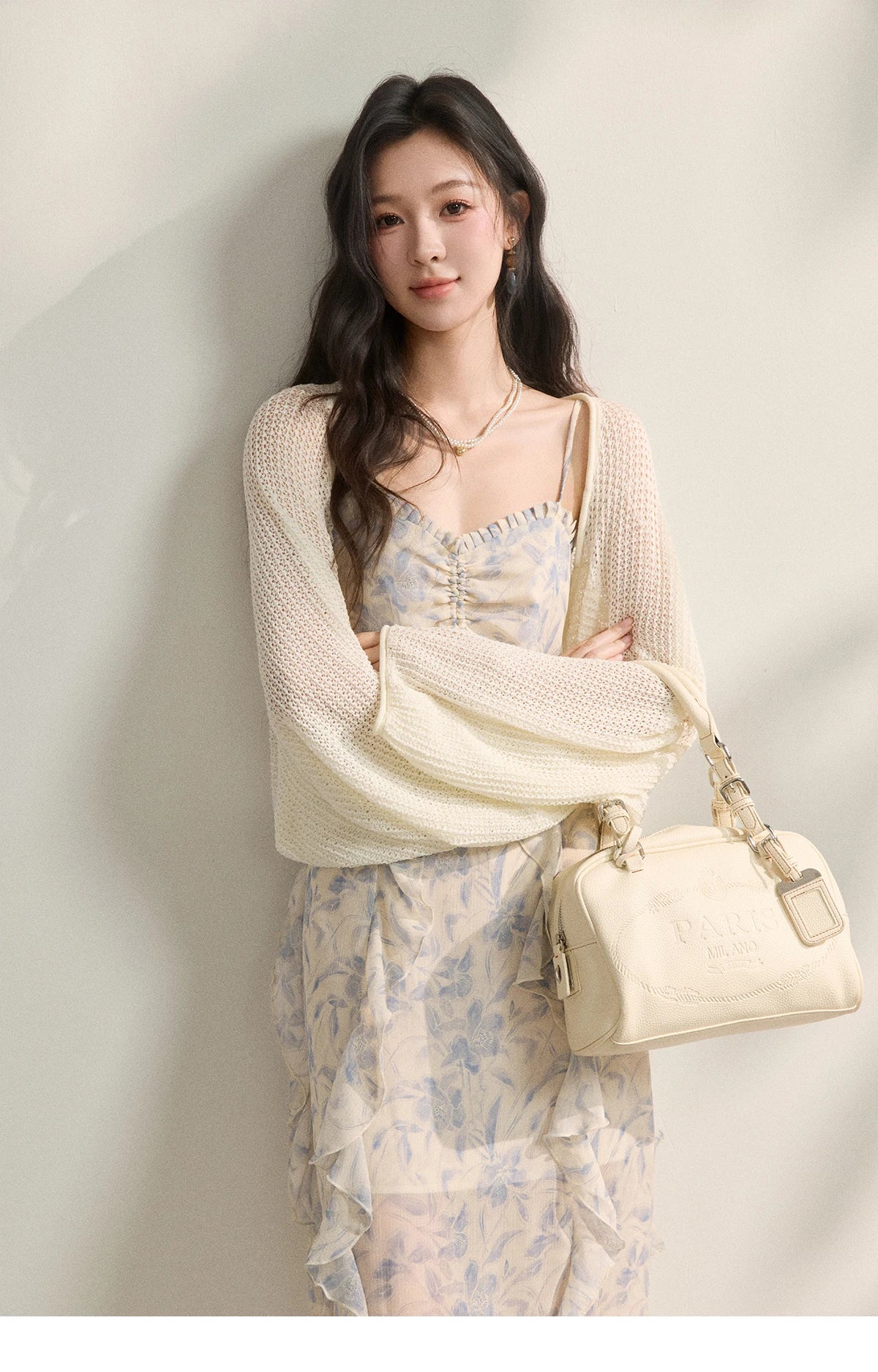 MISHOW Elegant Loose Batwing Sleeve Hollow Out Knit Cardigan for Women 2026 Summer Open Front Long Sleeve Sweater MXF16Z3080